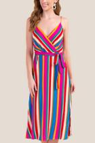 Francesca's Raquel Striped Midi Dress - Fuchsia