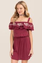 Francesca's Ally Embroidered A-line Dress - Wine