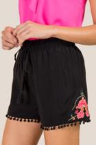 Francesca's Riane Floral Embroidered Soft Shorts - Black