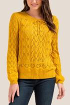 Francesca's Harriet Pointelle Balloon Sleeve Sweater - Mustard