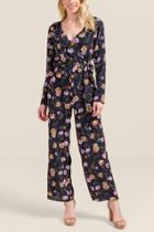 Francesca's Tatum Floral Wrap Jumpsuit - Ink Navy