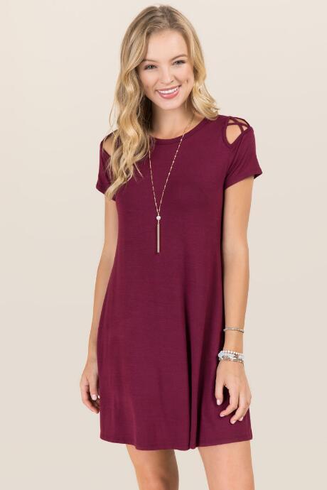 Alya Jina Lattice Sleeve Knit Dress - Maroon