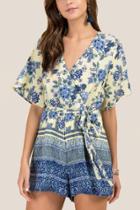 Francesca's Kailey Floral Print Tie Waist Romper - Lemonade