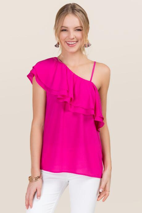 Blue Rain Corey One Shoulder Top - Neon Pink