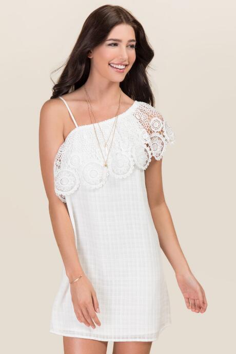 Mi Ami Darcy One Shoulder Lace Shift - White
