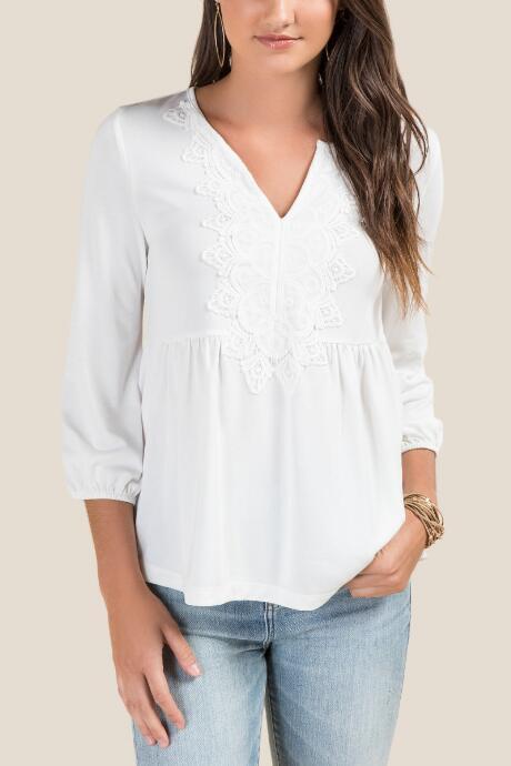 Francesca's Christine Embroidered Peplum Blouse - Ivory