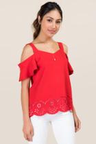 Blue Rain Danae Laser Cut Out Cold Shoulder Top - Red