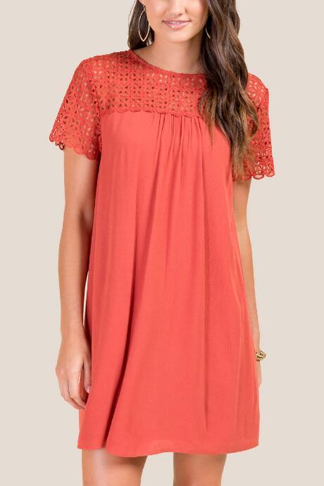 Francesca's Darley Crochet Shift Dress - Cinnamon