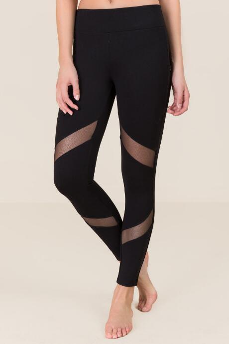 Francesca's Quiana Diagonal Mesh Insert Ponte Pant - Black