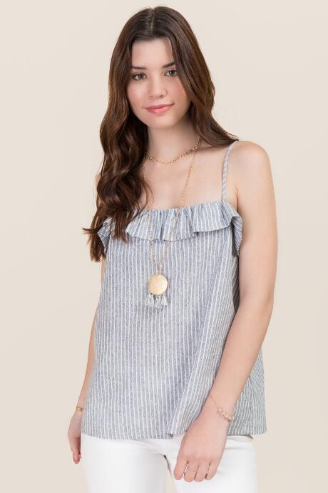 Blue Rain Joan Striped Ruffle Tank - Oxford Blue