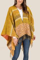 Francesca's Erica Diamond Print Fringe Ruana - Marigold
