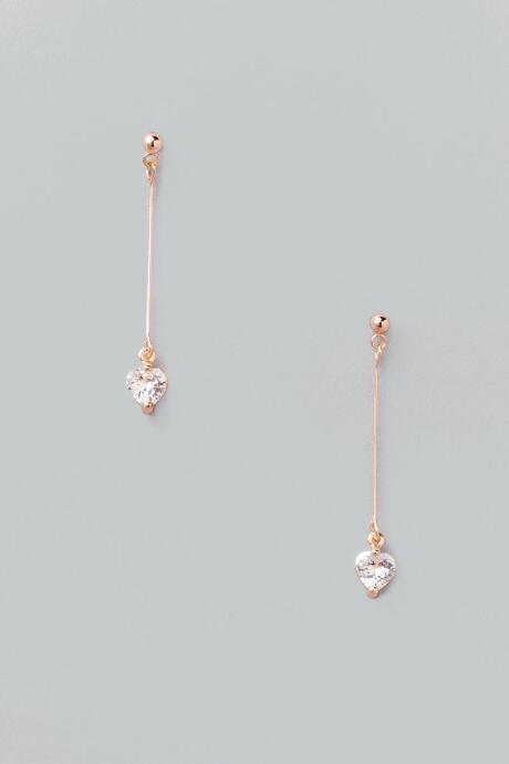 Francesca's Lili Linear Heart Drop Earrings - Rose/gold