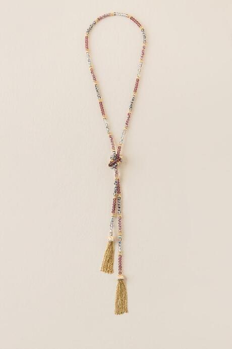 Francesca's Dana Beaded Tassel Necklace In Purple - Purple