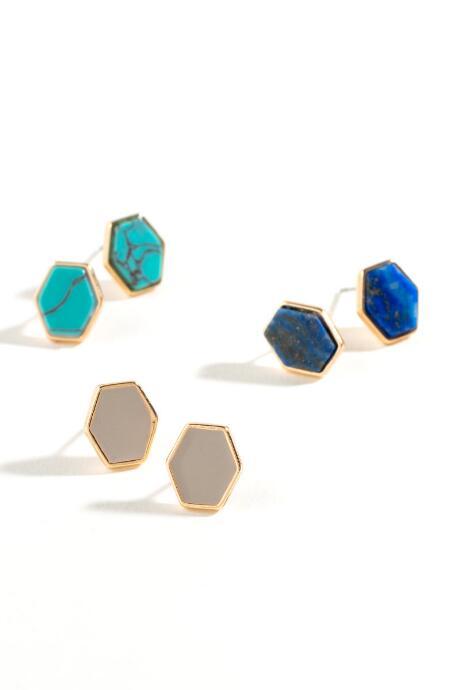 Francesca's Ashlynn Hexagon Stud Set - Turquoise
