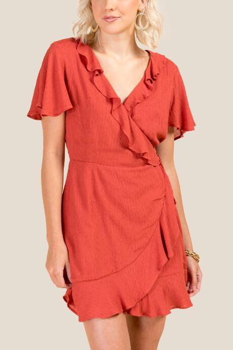 Francesca's Alaina Ruffled Wrap Dress - Cinnamon