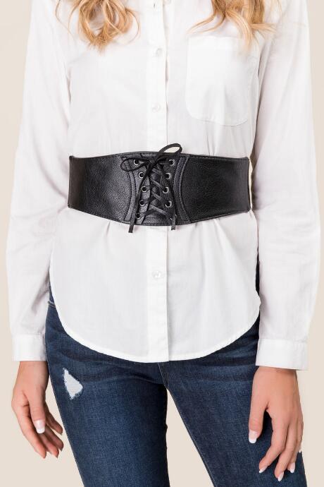 Francesca's Farrah Lace-up Stretch Belt - Black