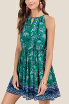 Francesca's Pippa Keyhole Neck Floral Border A-line Dress - Jade