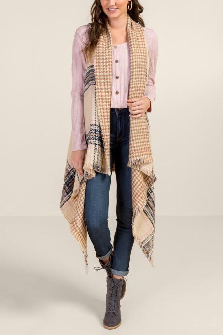 Francesca's Wynter Dual Sided Plaid Vest - Taupe