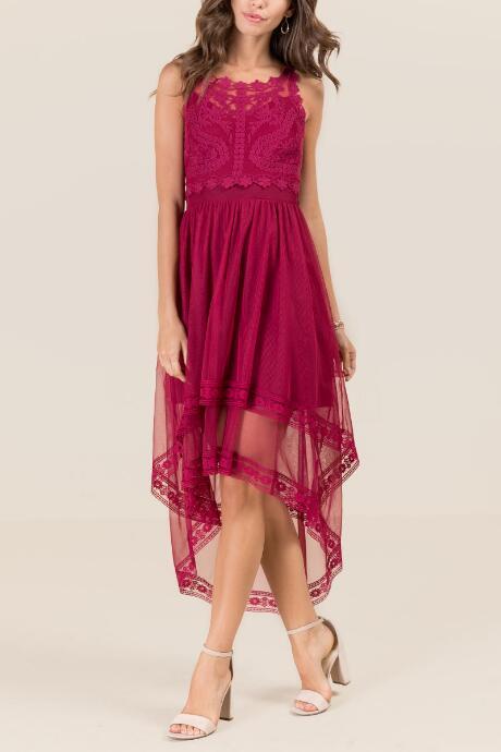 Francescas Dessa Embroidered Lace A-line Dress - Burgundy