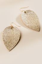 Francesca's Melinda Leather Leaf Drop Earrings - Gold