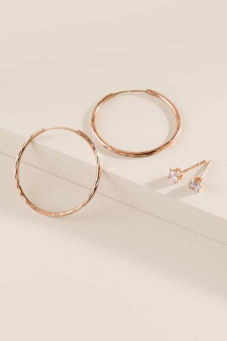 Francesca's Kris Hoop And Stud Earring Set - Rose/gold
