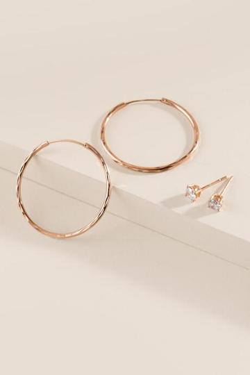Francesca's Kris Hoop And Stud Earring Set - Rose/gold