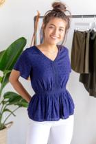 Francesca's Willa Swiss Dot Crochet Blouse - Navy