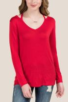 Jolie Clothing, Inc. Simone Long Sleeve Cut Out Basic Tee - Red