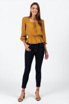 Francesca's Genova Crochet Trim Blouse - Mustard