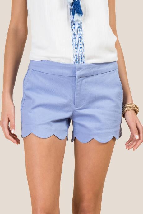 Francesca's Julietta Scalloped Hem Shorts - Oxford Blue