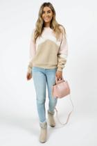 Francesca's Darice Sherpa Color-block Sweater - Blush