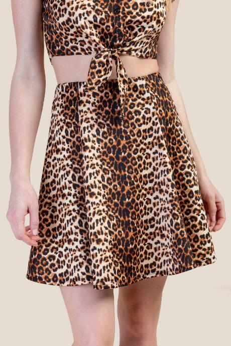 Francesca's Tasha Leopard Skater Skirt - Sand