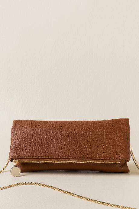 Francesca's Leanna Flapover Crossbody Clutch - Cognac