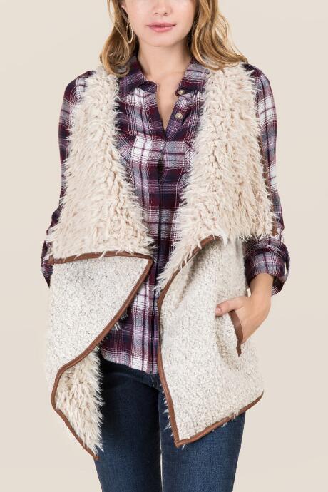 Francesca's Winslet Drape Front Sherpa Vest - Taupe