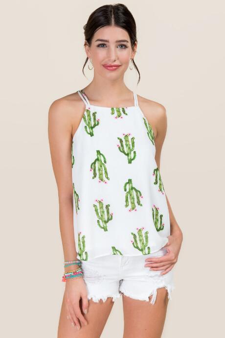 Blue Rain Arielle Cactus Ruffle Tank - White