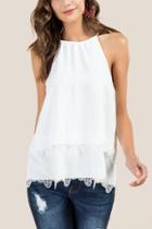 Francesca Inchess Anna Halter Neck Double Layer Lace Trim Tank - White