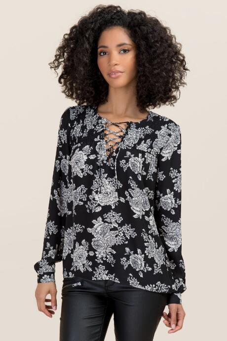 Mi Ami Michellynn Floral Lattice Blouse - Black