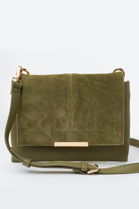 Francesca's Natalie Suede Flap Crossbody - Olive
