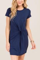 Francesca's Sky Ruched Knot Front Knit Dress - Navy