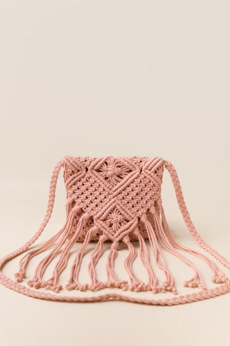 Francesca's Ellen Macrame Crossbody - Rose