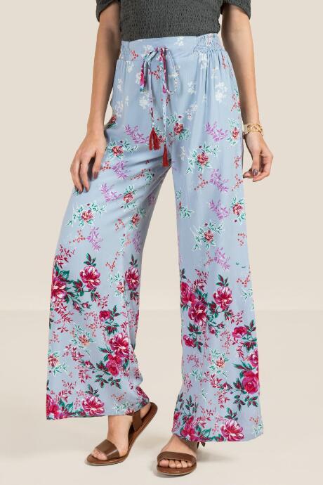 Francesca's Perdita Smocked Waist Palazzo Pants - Oxford Blue