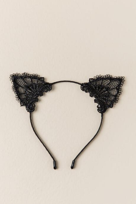 Francesca's Aphrodisia Lace Cat Ear Headband - Black
