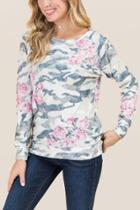 Francesca's Hadleigh Camo Rose Step Hem Sweatshirt - Dark Olive