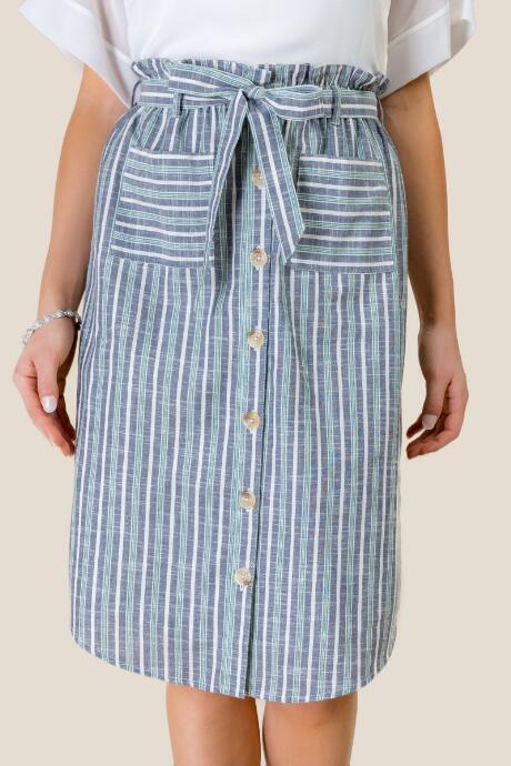 Francesca's Tessa Button Down Midi Skirt - Navy