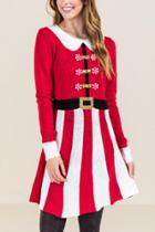 Francescas Peppermint Santa Sweater Dress - Red