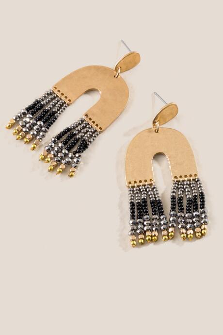 Francesca's Lillith Beaded Tassel Chandelier Earrings - Black