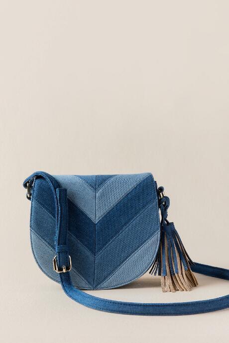 Francesca's Carrie Chevron Denim Crossbody - Light Blue