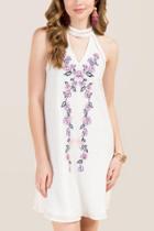 Francesca's Leila Embroidered Keyhole Neck Shift Dress - White