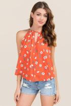 Blue Rain Eudora High Neck Floral Tank - Red