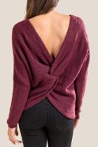 Francesca's Casey Twist Back Pullover Sweater - Purple